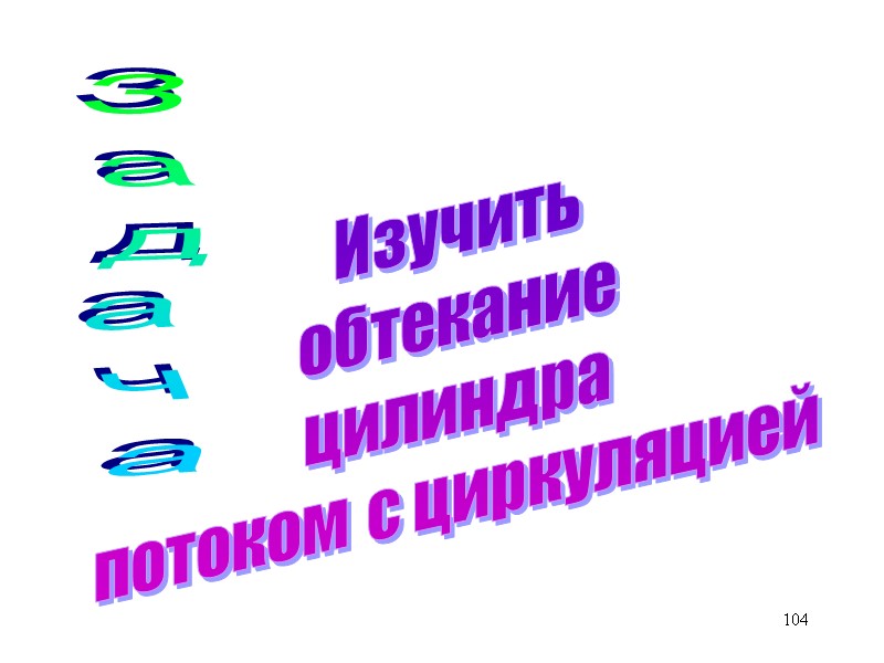 104 Изучить обтекание цилиндра потоком с циркуляцией Задача 104 Изучить обтекание цилиндра потоком с циркуляцией Задача